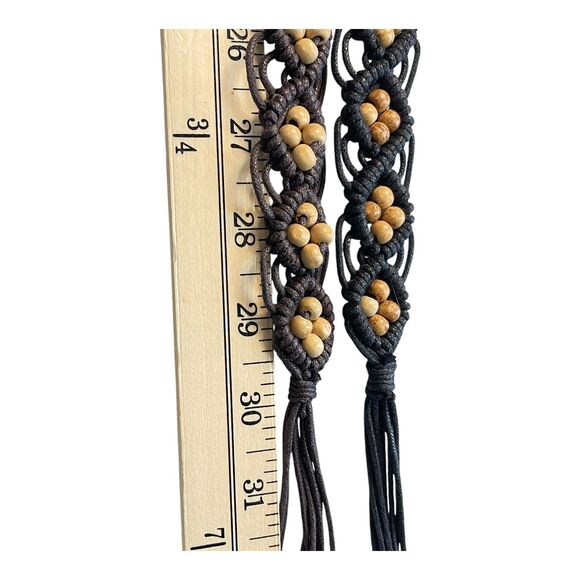 Vintage Pair Macramé Western Belts Ladies Black Brown Beaded 30” (plus) x 1.25” - Picture 4 of 8